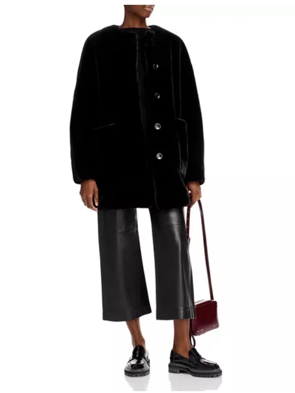 Proenza Schouler White Label Penelope Faux Fur Coat Black Size S